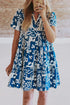 Blue Ricrac Trim Split Neck Floral Loose Dress